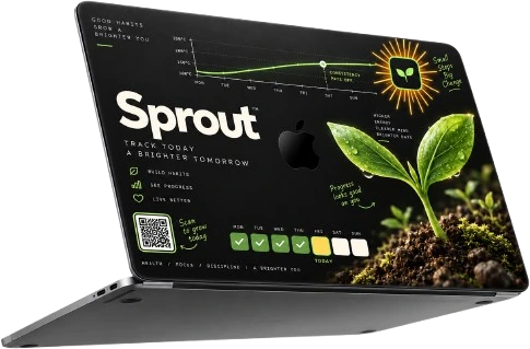 A MacBook wearing the Sprout habit-tracker skin
